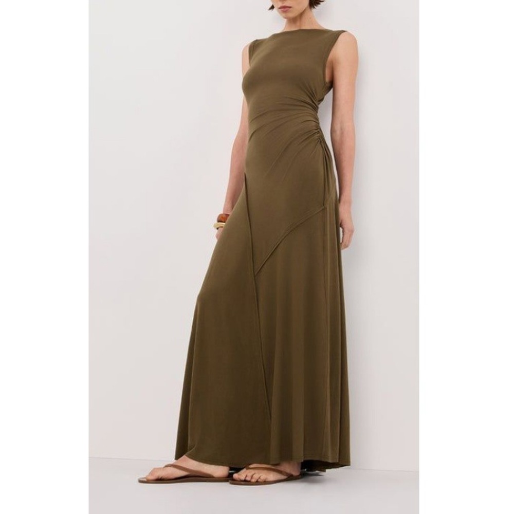 Dissh Women's Olive Hadley Sleeveless Ruched Side Knit Maxi Dress Size M NWT